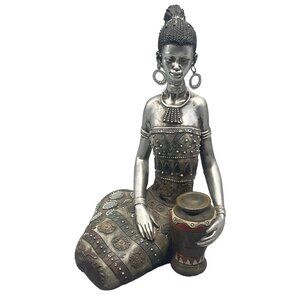 Native African Tribal Princess Queen Statue figure 10" embossed embellished READ